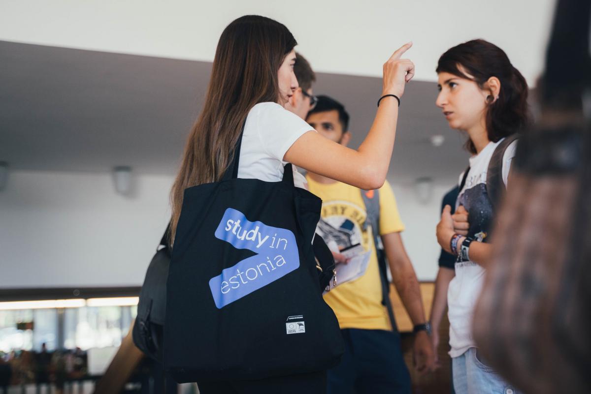 TalTech international student with Welcome Bag